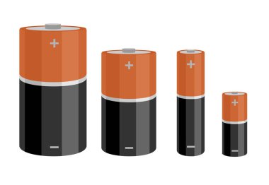 Vektör alkalin batarya ayarlandı. Piller vektör görüntüsünü izole eder, farklı bateriler elektronik endüstriyel nesneler, lityum kimyasal bileşenler