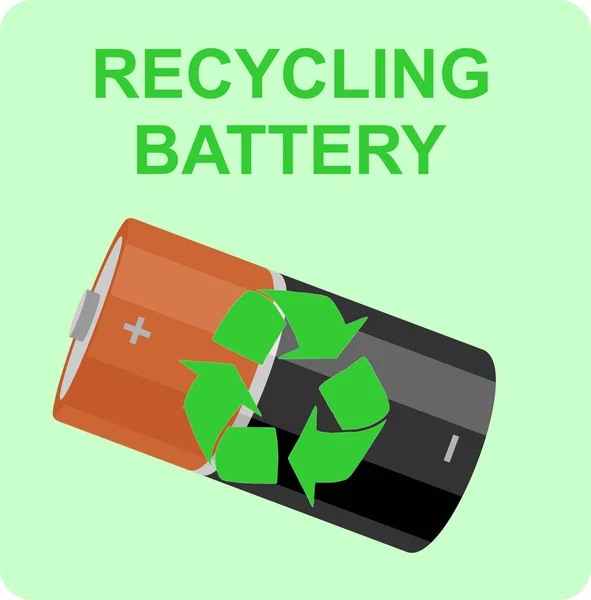 Battery recycling. Battery with recycle sign over green background. — 스톡 벡터