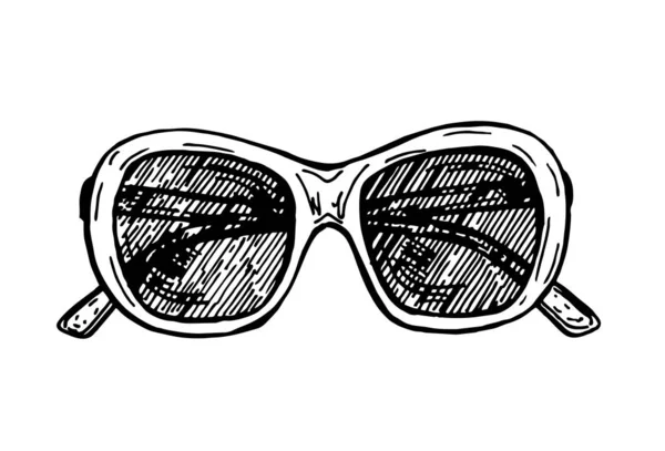 Desenho estilo óculos de sol ilustração vetorial. Moda elementos vintage coleção desenhada à mão. Estilo de gravura arte linha vetorial retro . — Vetor de Stock