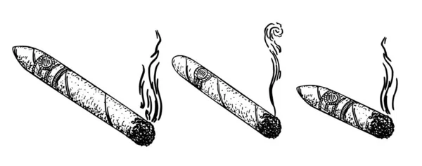 Cigars set engraving vector illustration. Sketch style imitation. Black and white hand drawn image. — ストックベクタ