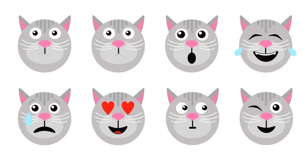 Émoticône de chat. Émoticônes animales. Icônes visage de chat, drôle de bande dessinée ami pack isolé sur blanc, illustration vectorielle . — Image vectorielle