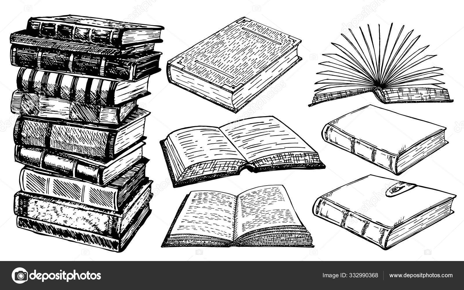 Books vector collection sketch. Pile of books. Hand drawn