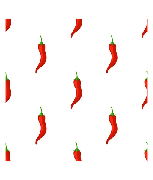 Varrat nélküli minta lapos piros csípős chili paprika fehér alapon. Fűszeres élelmiszer-összetevő. — Stock Vector