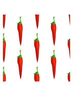 Chili pepper seamless pattern. Flat red hot chili peppers on a white background. Spicy food ingredient.