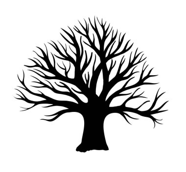 Tree without leaves silhouette. Oak tree silhouette. Oak without leaves. Winter tree.