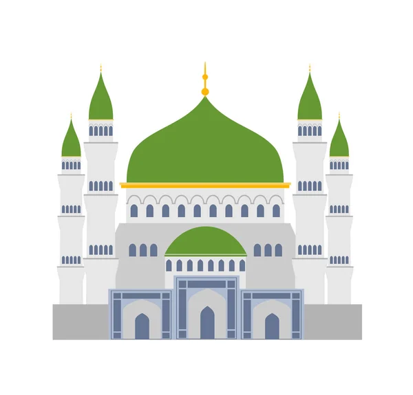 Muslim mosque isolated flat facade on white background. Flat with shadows architecture object. Vector design. Muslim temple icon illustration. Eastern cultural landmark. — 스톡 벡터
