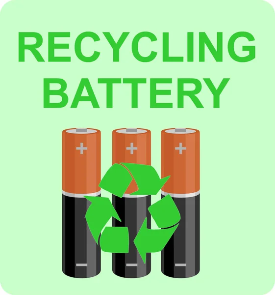 Battery recycling. Battery with recycle sign over green background. — Stock Vector