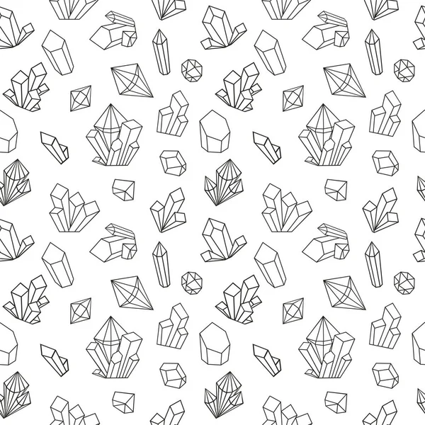 Kristallen tekenen in lijn kunststijl. Vector naadloos patroon abstract kristal achtergrond. Modern patroon met diamanten. Patroon voor moderne mode, omslag, boeken, stof. Kleurboek pagina ontwerp. — Stockvector