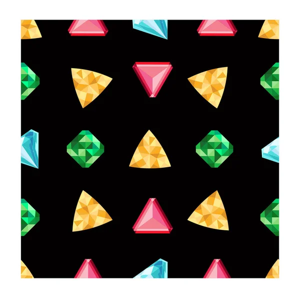 Gem nahtlose Muster. Vector Edelsteine Edelstein auf schwarzem Hintergrund. Diamanten oder Brillanten nahtloses Muster. — Stockvektor