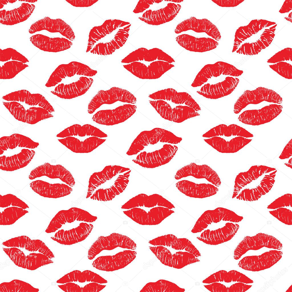 Lipstick kiss print isolated vector seamless pattern. Vector female sexy lips seamless pattern. Illustration of beauty sexy lips pattern, sketch female fashion