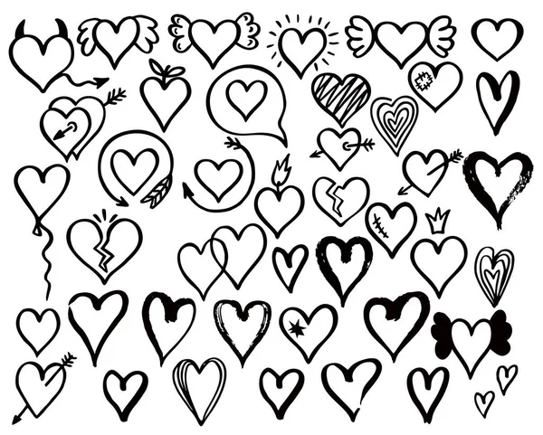 Collection set of hand drawn scribble hearts isolated on white background. Hearts set sketch drawn by ink. — Stock Vector