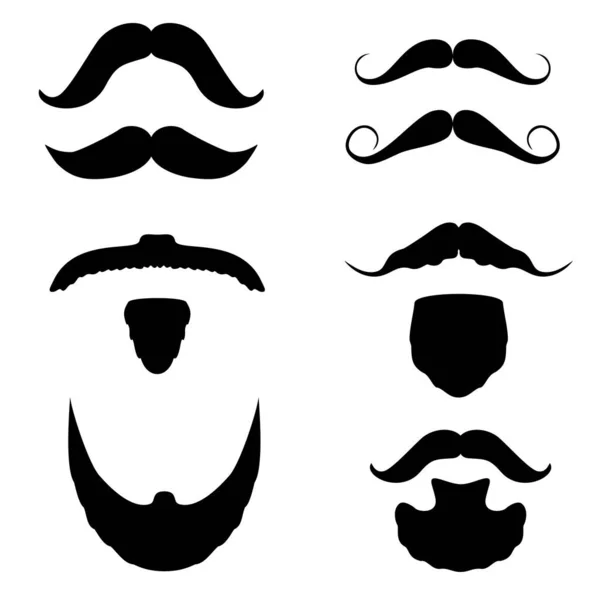 河马胡子的向量集。胡子的图标。时髦的时髦的嬉皮士胡子，理发店标志。男性向量集的黑色旧式卷曲胡须 — 图库矢量图片