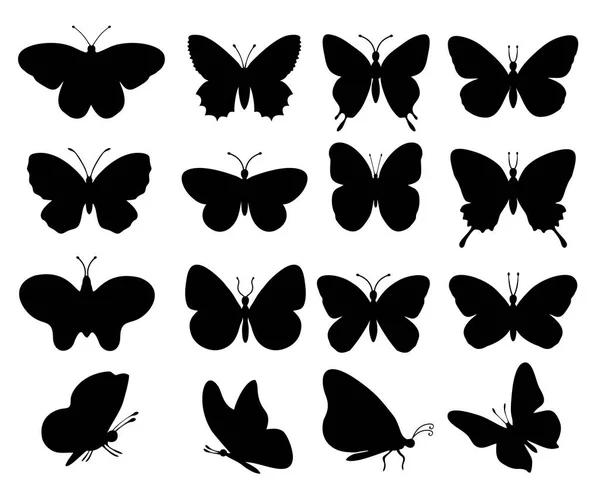 Schmetterlinge Silhouetten. Frühling Schmetterling Silhouette Kollektion isoliert auf weißem Hintergrund. — Stockvektor