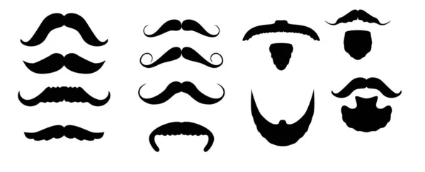 Set of isolated vector facial hair style. Beards and mustaches types. barber big collection. Silhouette vintage beard and mustache. Barber cartoon black beard label. Hipster style. — Stock Vector