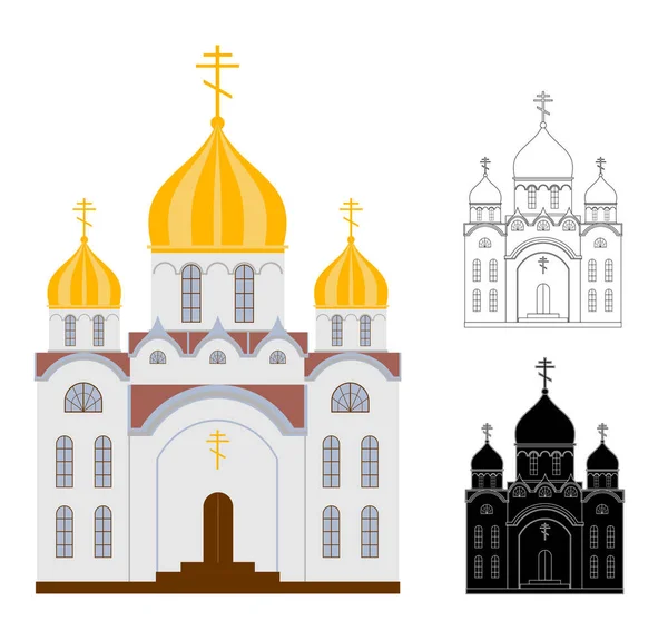 Bâtiments orthodoxes vecteur isolé sur fond blanc. Eglise linéaire et dessin couleur . — Image vectorielle