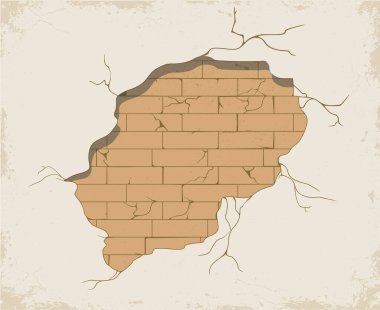 Harap olmuş duvar, duvardaki delikler ve çatlaklar. Eski püskü beton ve tuğla çatlaklar. Duvar dekoru için ayrı bir unsur. Vektör çatlakları