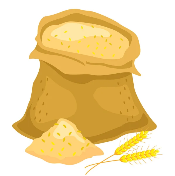 Ears and wheat bag, isolated vector illustration. Sack of flour icon. Flat illustration of sack of flour. — Stock Vector