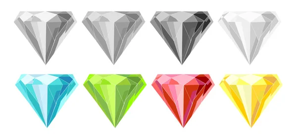 Edelsteine. Vektor-Juwelen oder Edelsteine mit edlen Diamanten besetzt. Diamanten oder Brillanten Ikonen gesetzt. Bunte und einfarbige Diamanten Vektor-Kollektion. — Stockvektor