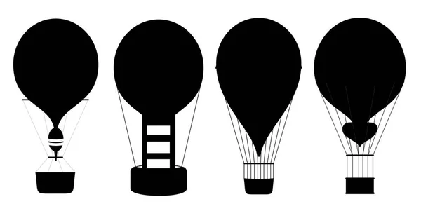 Balloons Icons. Hot air balloons silhouettes isolated on white background. Air balloon for adventure, transport flight illustration — Stock Vector