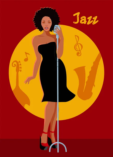 Cartaz colorido vetorial com ilustração de cantor e letras desenhadas à mão Jazz . — Vetor de Stock