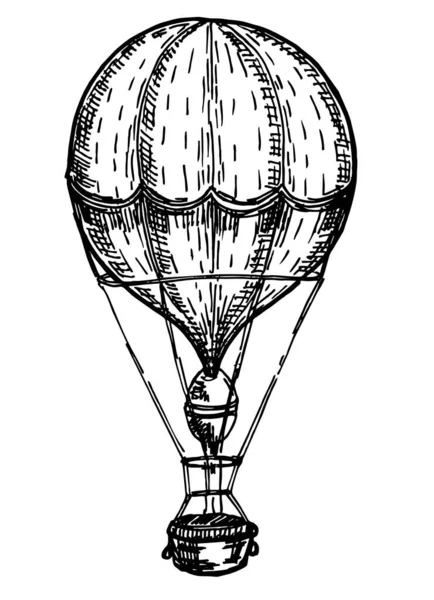 Illustration de l'aérostat dans un style gravé vintage. Ballon à air chaud. Croquis en encre de l'aérostat isolé sur fond blanc. Illustration vectorielle dessinée main. Style rétro . — Image vectorielle