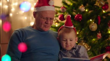 Büyükbaba kitap okumak onun torunu için Noel arifesinde