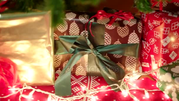 Christmas letter for Santa Claus and beautiful gift boxes under the christmas tree — Stock Video