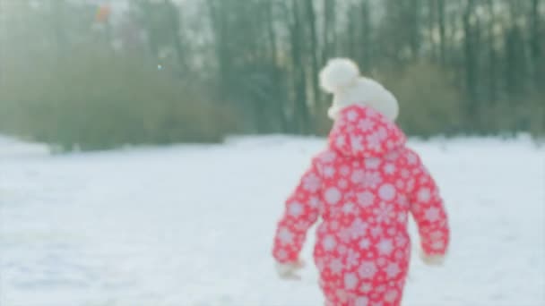 Мальчик и его дедушка в зимнем парке — стоковое видео