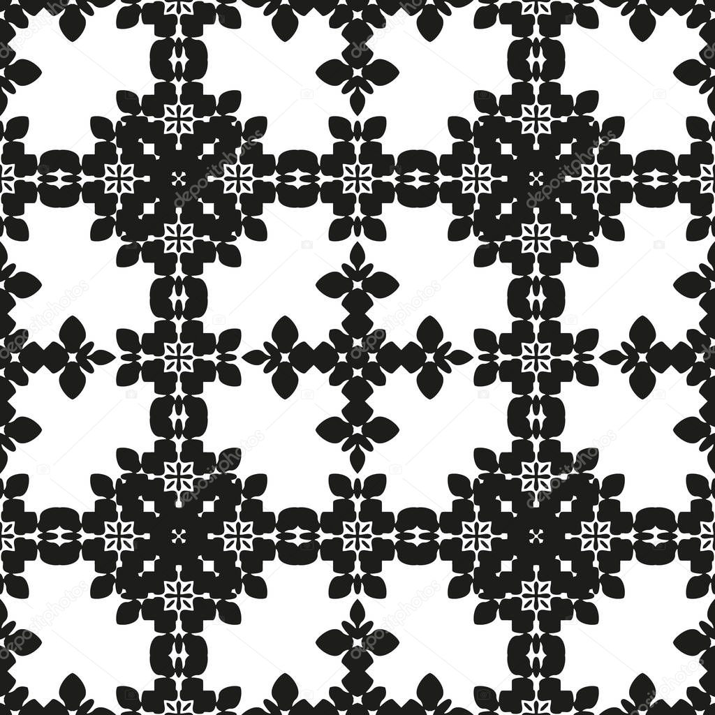 Ornamental seamless floral ethnic black and white pattern