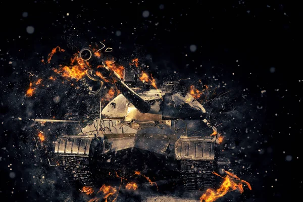 Zbiornik płonący ogień. Konflikt zbrojny — Zdjęcie stockowe