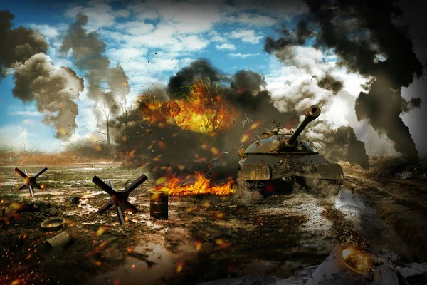 Panzermission zur Zerstörung feindlicher Ziele — Stockfoto