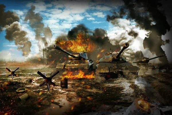 Kampfpanzer im Kriegsgebiet — Stockfoto
