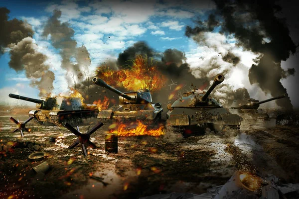 A háborús övezetben harckocsi — Stock Fotó