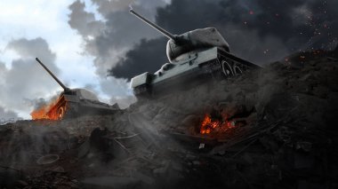Harap alanlarda kenarında iki muharebe tankları