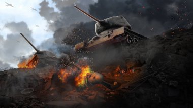 Düşen uçağın enkazında iki muharebe tankları