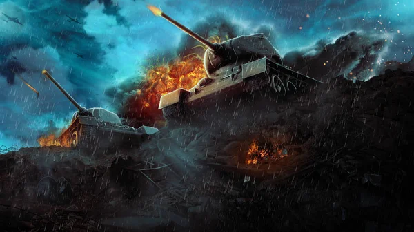 Два боевых танка в горячем пламени — стоковое фото
