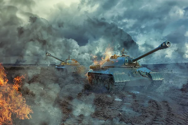 Zwei Panzer auf dem Schlachtfeld — Stockfoto