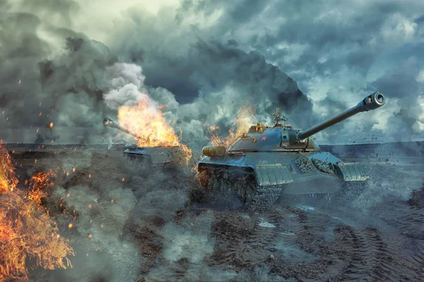 Dos tanques en el campo de batalla — Foto de Stock