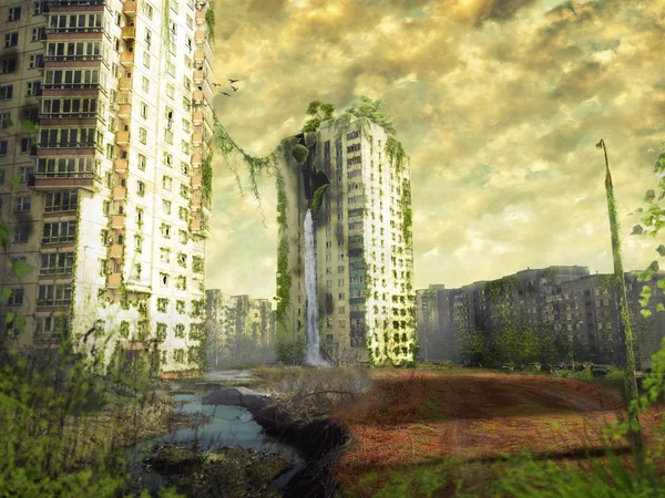 Les ruines d'une ville. Paysage apocalyptique — Photo