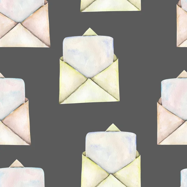 Безшовний візерунок з акварельними вінтажними поштовими конвертами — стокове фото
