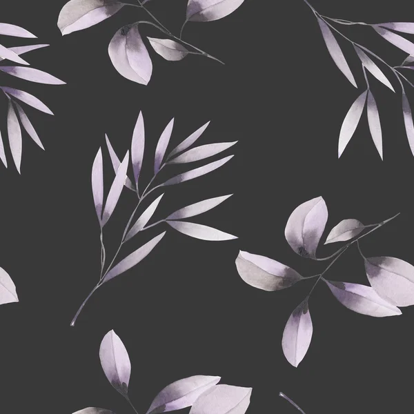 Nahtloses Blumenmuster mit den lila Aquarellblättern an den Zweigen — Stockfoto