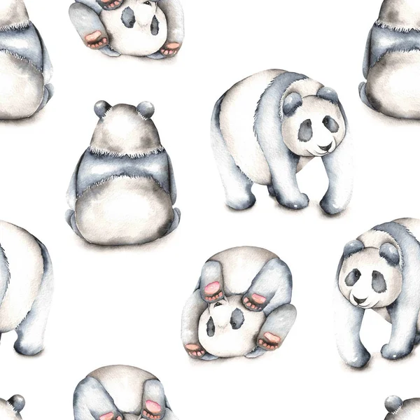 Nahtloses Muster mit Aquarell-Pandas — Stockfoto