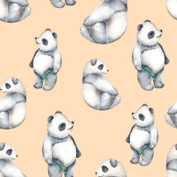 Wzór z akwarela pandy — Zdjęcie stockowe