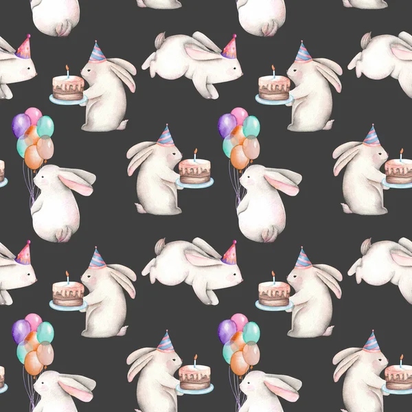 Modello senza cuciture con conigli festivi acquerello — Foto Stock