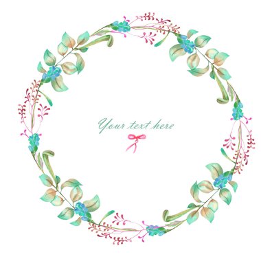 Daire kare, çelenk suluboya çiçek öğeleri