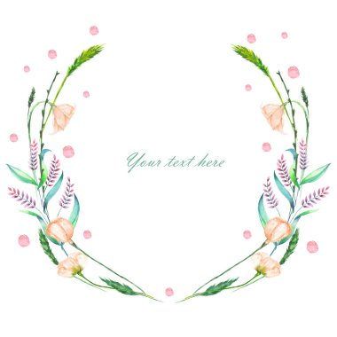 Daire kare, çelenk pembe çiçekler ve yeşil sivri