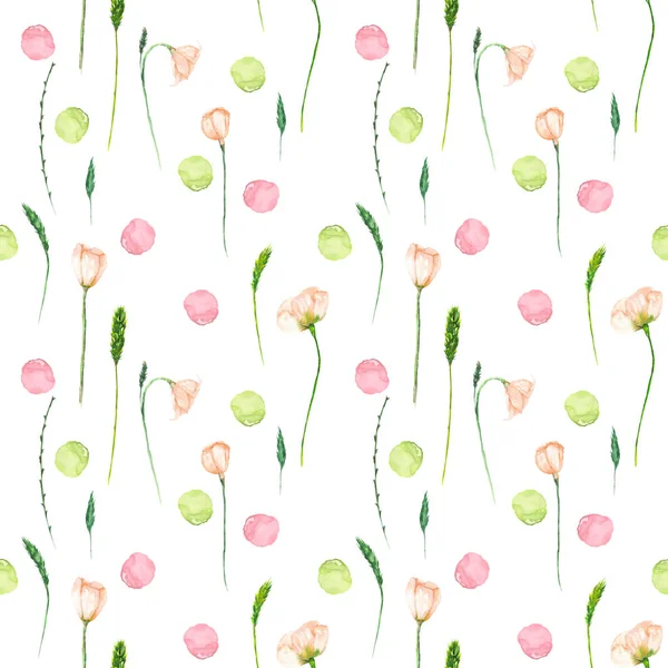 Patrón floral sin costuras con flores rosadas y elementos florales — Foto de Stock