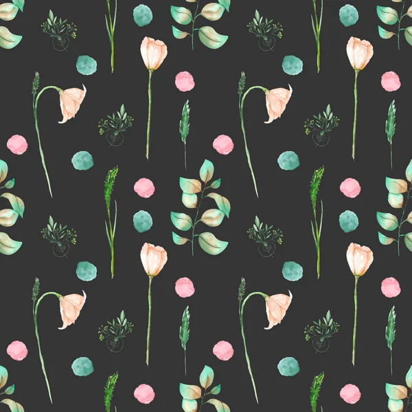 Seamless floral pattern with pink flowers and floral elements — Stock Photo, Image