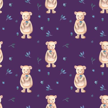 Ayı oyuncak ve çiçek süsleme ile Seamless Modeli