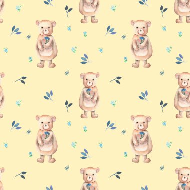 Ayı oyuncak ve çiçek süsleme ile Seamless Modeli